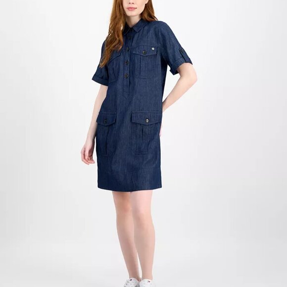 Tommy Hilfiger Utility Pocket Chambray Button-Front Minidress - Picture 7 of 8